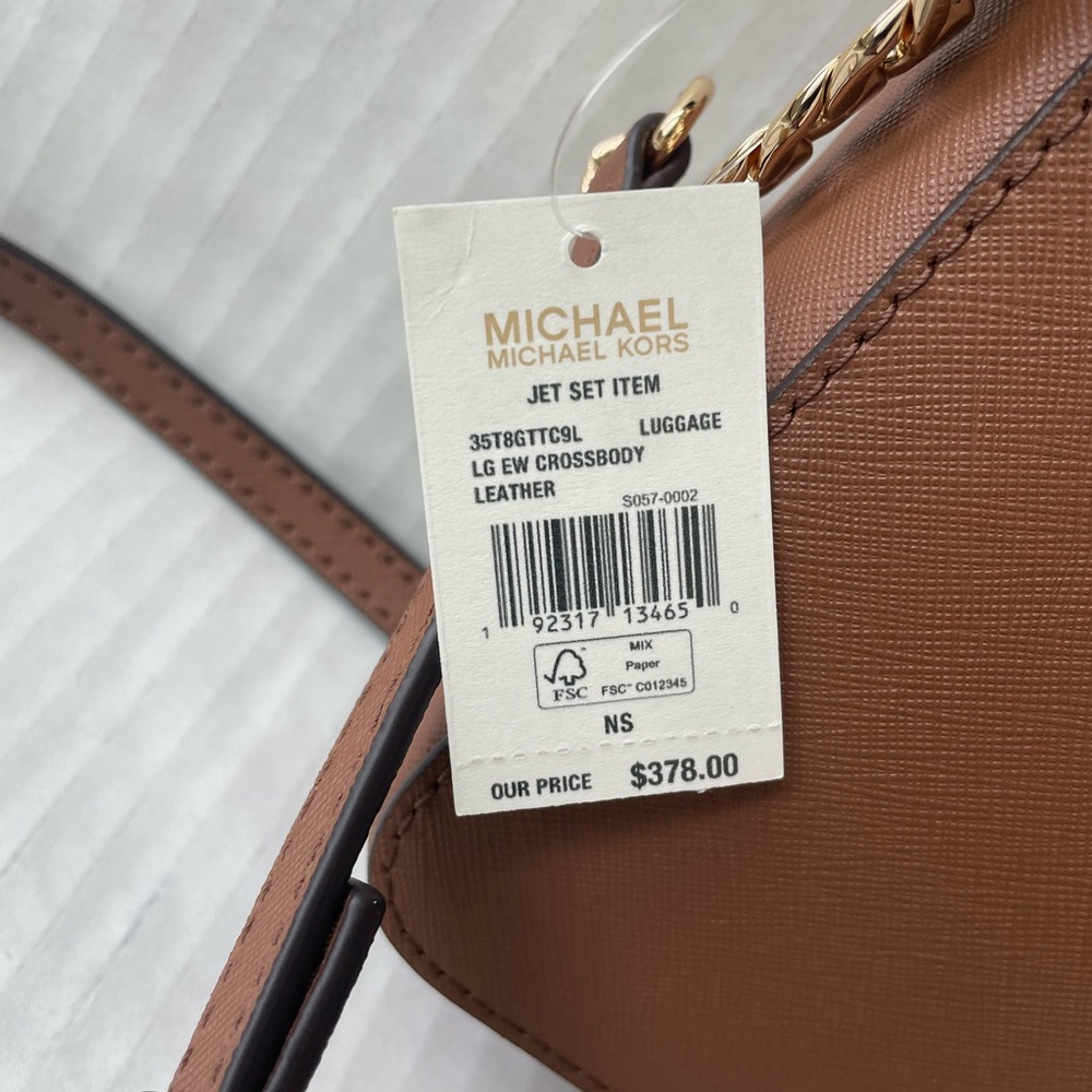 Michael Kors Jet Set Large Brown Leather Crossbody NWT - Picture 4 of 6